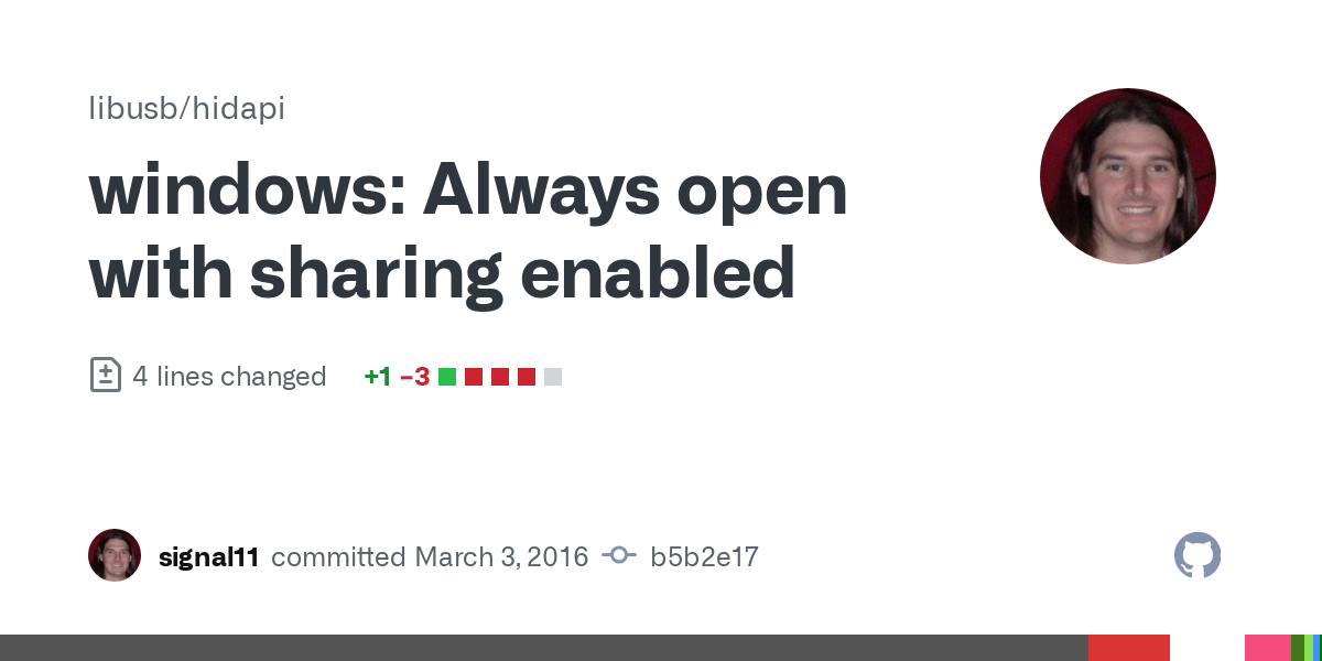 In the past, there was desire to make hid_open() open devices
exclusively, preventing devices from being opened more than once.
Unfortunately, recent versions of Windows have made this largely
impo...