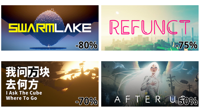 Swarmlake (-80%)
Refunct (-75%)
I Ask The Cube Where To Go (-70%)
After Us (-50%)