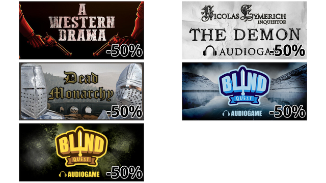 A Western Drama (-50%)
The Demon - Nicolas Eymerich Inquisitor Audiogame (-50%)
Dead Monarchy (-50%)
BLIND QUEST - The Frost Demon (-50%)
BLIND QUEST - The Enchanted Castle (-50%)
