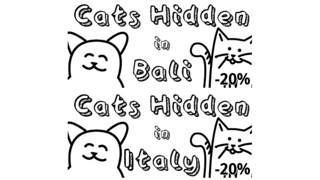 Cats Hidden in Bali (-20%)
Cats Hidden in Italy (-20%)