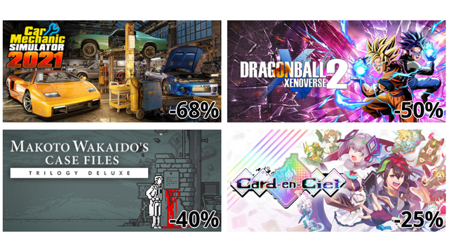 Car Mechanic Simulator 2021 (-68%)
ドラゴンボール ゼノバース2 (-50%)
和階堂真の事件簿 TRILOGY DELUXE (-40%)
カルドアンシェル (-25%)