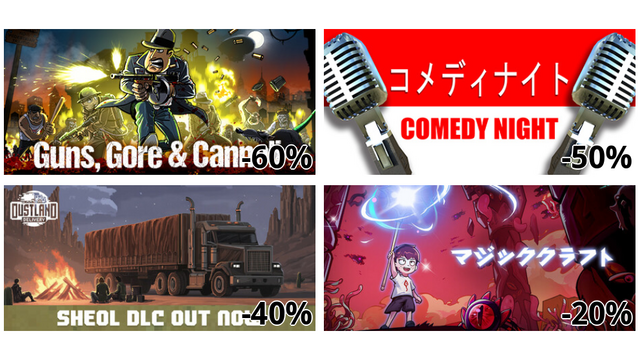 Guns, Gore & Cannoli (-60%)
Comedy Night (-50%)
Dustland Delivery (-40%)
マジッククラフト Magicraft (-20%)
