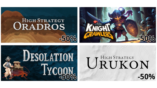 High Strategy: Oradros (-50%)
Knight Crawlers (-50%)
Desolation Tycoon (-50%)
High Strategy: Urukon (-50%)