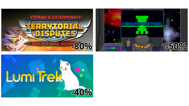 Expand & Exterminate: Terrytorial Disputes - Endless Base Defense (-80%)
Xenoterrestrial (-50%)
Lumi Trek (-40%)