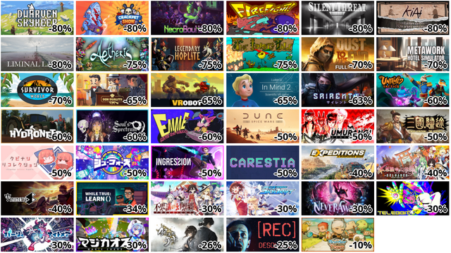 Dwarven Skykeep (-80%)
クレイジーペットショー (-80%)
NecroBouncer (-80%)
Firefight! (-80%)
Silent Threat (-80%)
Kiai Resonance (-80%)
Liminal Lands (-80%)
AETHERIS (-75%)
伝説の重装歩兵 (-75%)
The Idiot's Tale (-75%)
Dust to the End (-70%)
Metawork - Hotel Simulator (-70%)
Survivor World (-70%)
Don Duality (-65%)
VRobot: VR Giant Robot Destruction Simulator (-65%)
InMind 2 VR (-65%)
Sairento VR (-63%)
Untamed Tactics (-60%)
Hydroneer (-60%)
Soul's Spectrum (-60%)
Emme Saves the Galaxy (-60%)
Dune: Spice Wars (-50%)
ウムランギ ジェネレーション (-50%)
三国・帰途 (-50%)
クビナシリコレクション (-50%)
シューフォーズ (-50%)
Ingression (-50%)
Carestia (-50%)
Expeditions: A MudRunner Game (-40%)
不思議の幻想郷TOD -RELOADED- (-40%)
TrinityS (-40%)
while True: learn() (-34%)
不思議の幻想郷 -FORESIGHT- (-30%)
幻走スカイドリフト (-30%)
NeverAwake (-30%)
Telebbit (-30%)
パーリィナイトメア (-30%)
マジカオス | MAGIC CHAOS (-30%)
飢えた子羊 (-26%)
[REC] Desolation (-25%)
ボーダータウン (-10%)