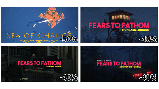Sea of Change (-50%)
Fears to Fathom - Ironbark Lookout (-40%)
Fears to Fathom - Carson House (-40%)
Fears to Fathom - Norwood Hitchhike (-40%)