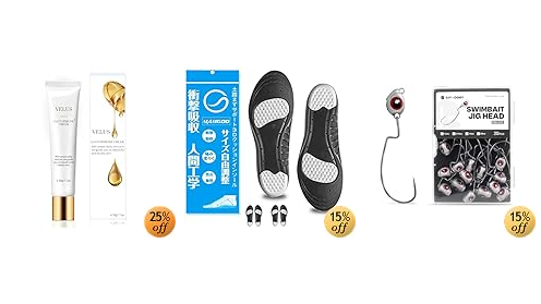 VELUS 白玉 グルタチオン サーモンPDRN (-25%)
クッション YAYGODインソール, (2足4枚) ゲルインソール 男女兼用 (-15%)
プロ仕様 フィッシュアイ スイムベイトジグヘッド 20個セット テキサス/ネドリグ対応 1/8-3/8oz マルチウェイト (-15%)